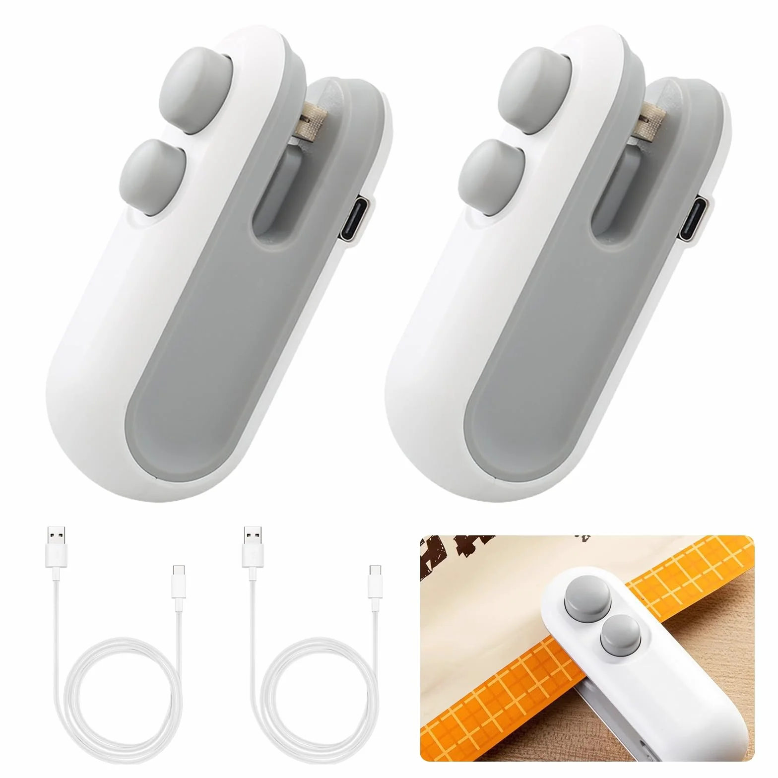 Sporgo 2 pezzi Mini sigillatrice a vuoto: Ricaricabile 2 in 1 sigillante per sacchetti di snack, mini sigillatrice con taglierina, macchina di sigillatura manuale per sacchetti di plastica, sacchetti
